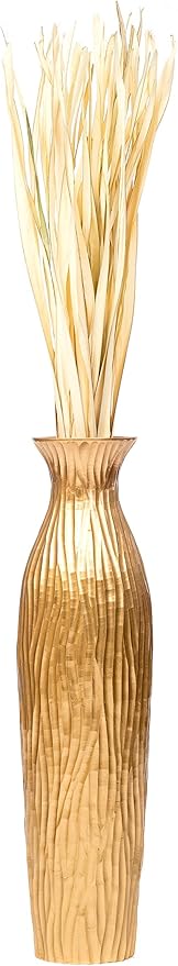 Leewadee Large Gold Home Decor Floor Vase - Wooden 26 inch Tall Farmhouse Decor Flower Holder for Fake Plant and Pampas Grass
