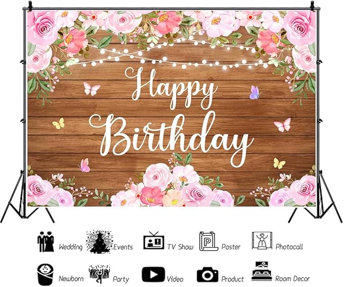 Happy 30th Birthday Decorations for Her Rustic Wooden Happy 30th Birthday Banner Backdrop Pink Floral 30 Years Old Party Decoration Photography Banner Supplies 7x5Ft