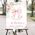 Personalized Pink Bow Baby Shower Welcome Sign, Custom Minimalist Bow Baby Girl Party Sign, Baby's Shower Gifts, Birthday Gifts, Gender Reveal Decorations, Newborn Announcement Party Supplies - 05