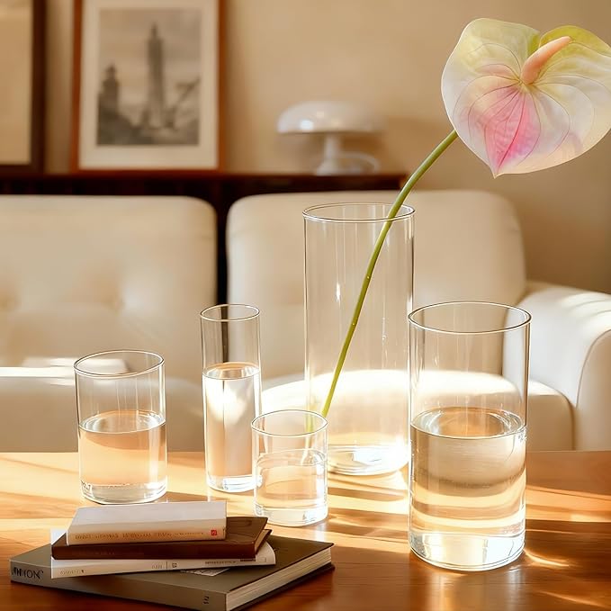 Cylinder Glass Bud Vases Set of 15 Clear Flower Vase for Centerpieces Shelf, Modern Small Vases for Living Room Bedroom Office Home, Decor for Wedding House Warming Party