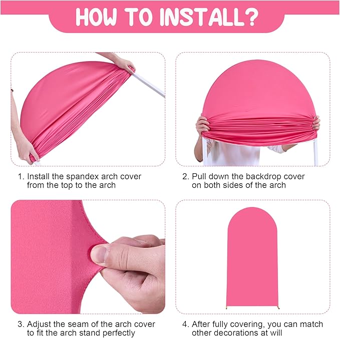 Hot Pink Arch Backdrop Covers - 7.2FT, 6FT Spandex Fitted Wedding Arch Stand Covers Round Top Chiara Stretchy Arch Backdrop Cover for Wedding Birthday Party Decoration