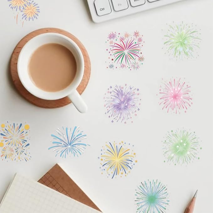 50PCS Transparent Cartoon Watercolor Firework Stickers for Teens Adult, Waterproof PET Decals for Scrapbooking Journal, DIY Craft Decor for Water Bottles, Laptops,Party Supplies & Gift Wrapping