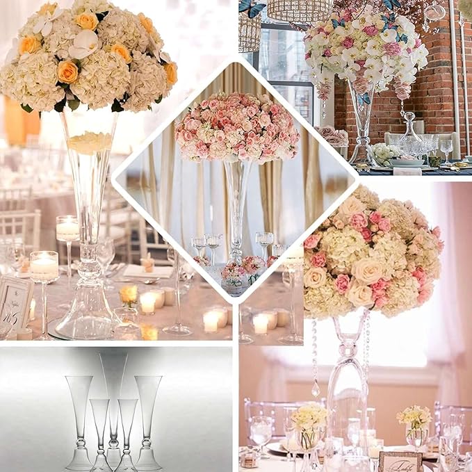 Efavormart Set of 2 | 24" Clear Reversible Clarinet Glass Trumpet Vase, Tall Glass Vases Wedding Event Home Decor