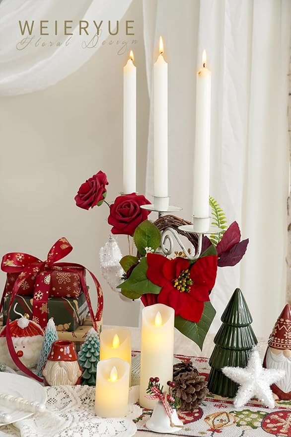 Artificial Flower Box Set Christmas red Themed Floral Decorations，Silk Fake Flowers for DIY Centerpieces Cake Decorations, Xmas Wreath Floral Arrangements Party (Merry Christmas Red)