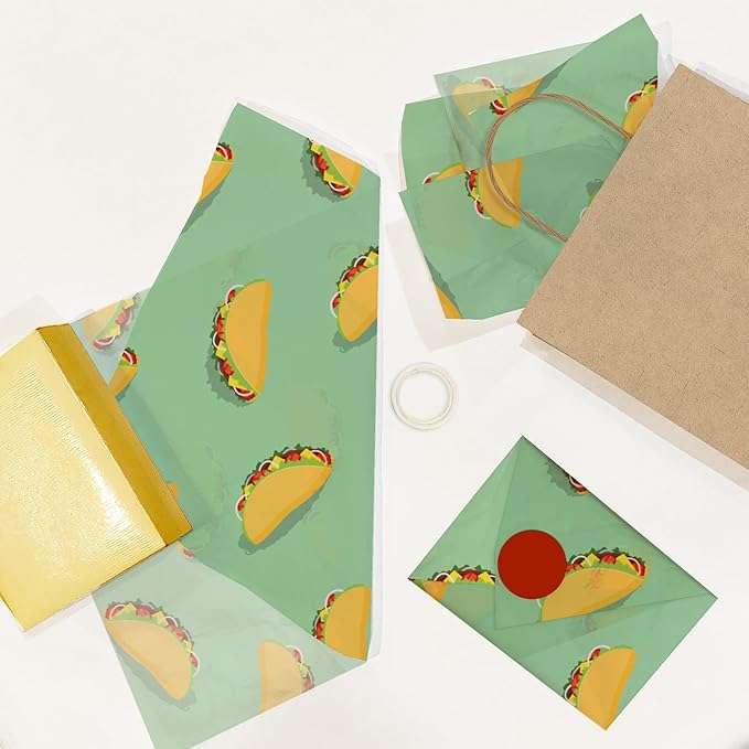Pro Supply Global Taco Printed Tissue Paper for Gift Bags or Boxes and Wrapping - Food Designed Bulk Decorative Art Tissue Paper for Packaging and Gifting | 24 Sheets 20" x 30"