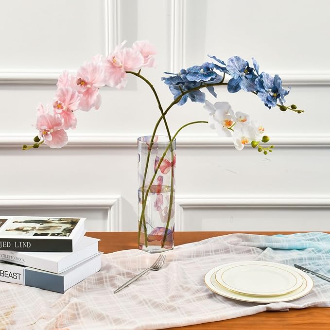 susiyo Translucent Butterflies and Flowers Acrylic Vase, Tall Plastic Vase Cylinder Vase Clear Acrylic Flower Vase for Centerpieces
