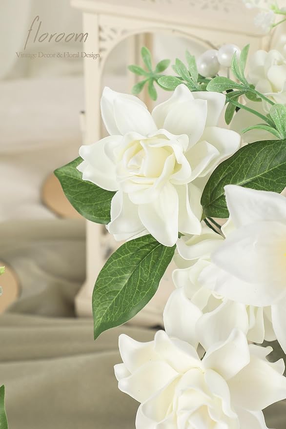 Floroom Artificial Gardenia Flowers 2.7" 25pcs Real Looking Ivory Foam Fake Flowers with Stems for DIY Wedding Bouquets Bridal Shower Centerpieces Floral Arrangements Party Tables Home Decorations