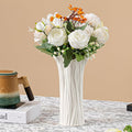 White Ceramic Vase with Ruffled Rim & Vertical Fluted Texture - 8.5" Unique Flower Vase for Pampas Grass & Centerpieces, Decorative Boho/Farmhouse Vase for Living Room, Office & Gift for Her/Yourself
