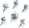 Ling's moment Boutonniere for Men, 6pcs Groom Groomsmen Boutonniere, Artificial Flowers for Wedding Decor/Prom/Homecoming, etc.Provence Blue Berry