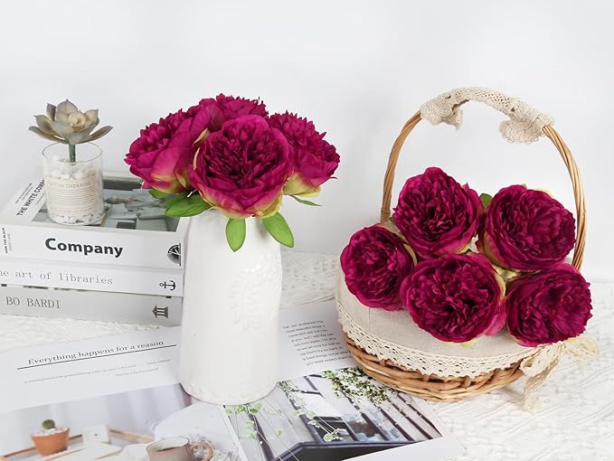 Artificial Peonies 16pcs Artificial Flowers Peony Silk Flower Heads with Stem Purple Fake Flowers Peonies Faux Flowers Realistic Flowers for Home Wedding Party Festival Decor (Purple)