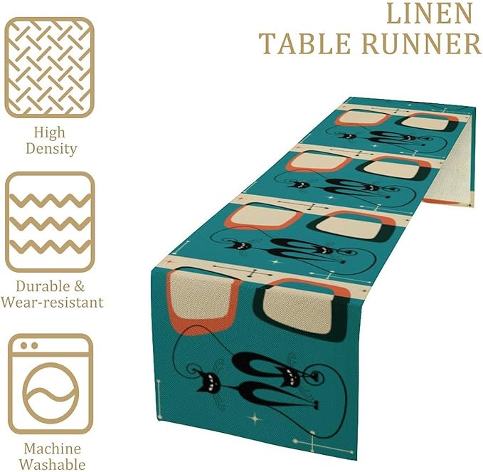 Mid Century Modern Black Cat Table Runner,Table Runners for Kitchen Dining Modern Tables Decor Decoration for Kitchen Family Dinner Table Holiday Party Farmhouse 13 x 90 Inch Blue