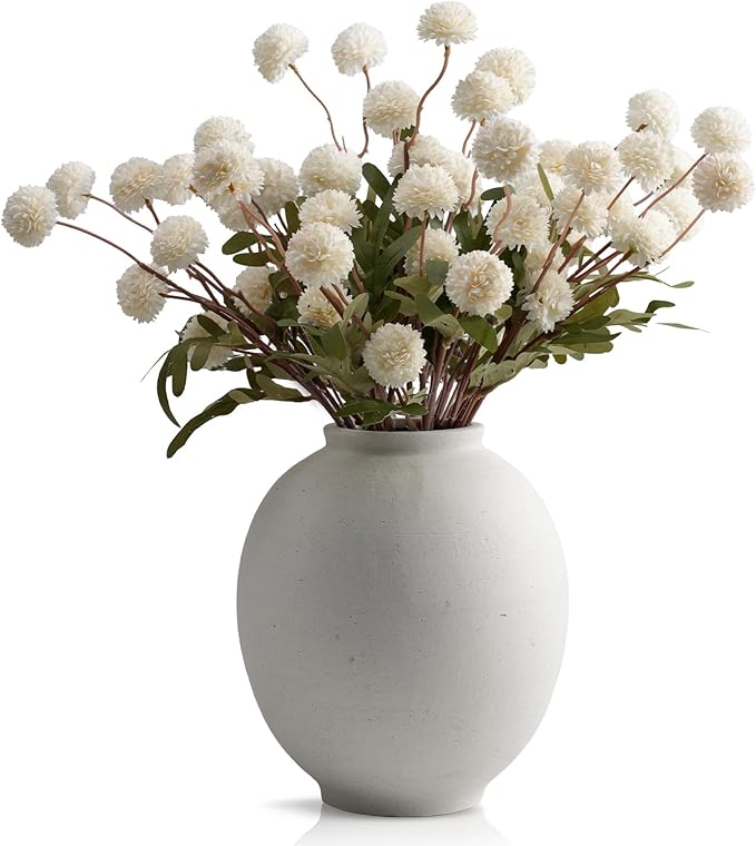 Real-Touch Faux Silk Mums Bouquet, Bendable Long Stems, Full & Realistic Artificial Flower Arrangement for Vase, Table, Wedding & Wreath Décor, Beige(No Vase) (White)