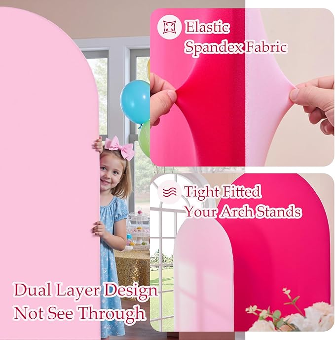 Pink/Hot Pink Arch Backdrop Cover Set of 2-7.2ft 6ft Dual Color Wedding Arch Cover-Wrinkle Free Stretchy Spandex Fitted Chiara Arch Stand Cover for Girl Party Birthday Baby Shower Photo Photography