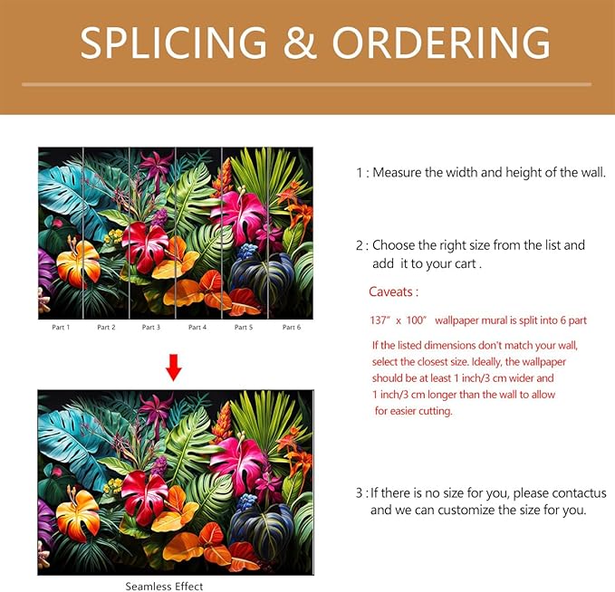 Tropical Jungle Wallpaper Peel and Stick Colorful Botanical Leaf Self Adhesive Wall Mural for Living Room Bedroom 137"x100"