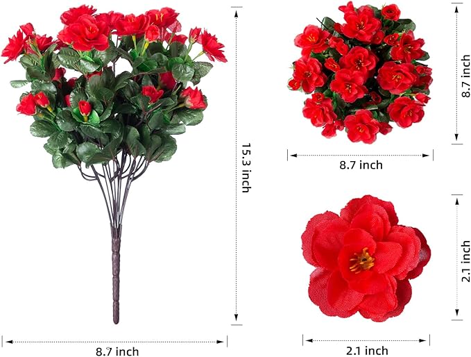 Ivydale Artificial Faux Outdoor Flowers Plants for Fall Decor, Fake Silk Colorful Camellia UV Resistant Look Real for Planter Outside Porch Patio Balcony Garden Yard Home Decoration, 3 Large Bundles