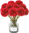 Tinsow 12Pcs Artificial Chrysanthemum Faux Red Ball Flowers Burgundy Fall Flowers for Christmas Autumn Farmhouse Home Decoration (12, Red)