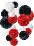 Tissue Paper Pom Poms, Recosis Paper Flower Ball for Birthday Party Wedding Baby Shower Bridal Shower Festival Decorations, 18 Pcs - Red Black White