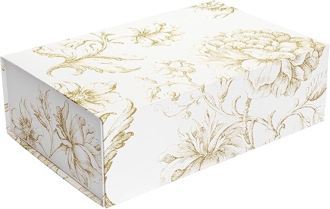 Luxury Keepsake Gift Box | Gold Floral Decorative Boxes with Magnetic Lids for Presents, Wedding Memory Box, and Bridal Gifts. 13.5" x 9" x 4.3"