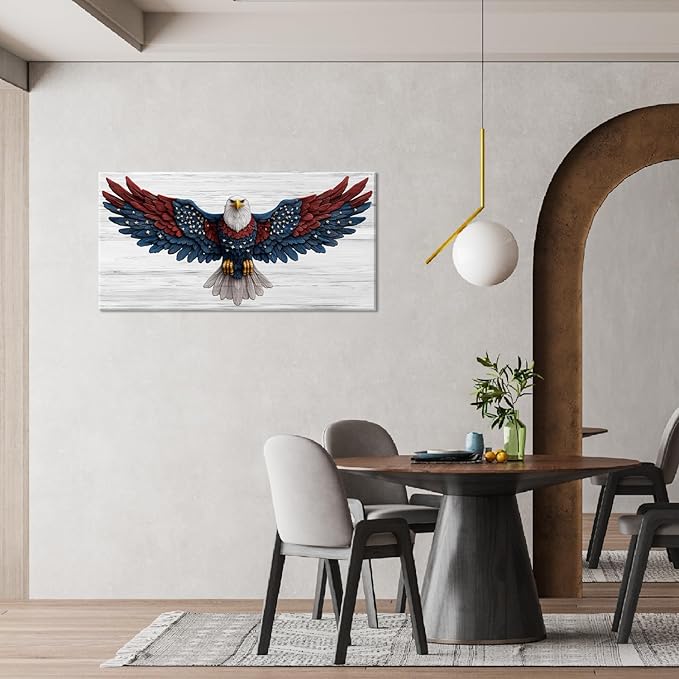 Bald Eagle Canvas Wall Art American Eagle Wall Décor -American Bald Red Blue Flag Canvas Wall Art Usa Independence Day Prints Painting Ready to Hang for Living Room, Bedroom, Office, Dorm 30L" x16''