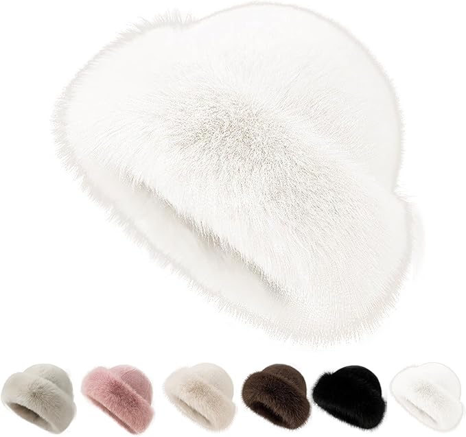 Womens Winter Faux Fur Bucket Hat, Fluffy Fisherman Fuzzy Bucket Hat