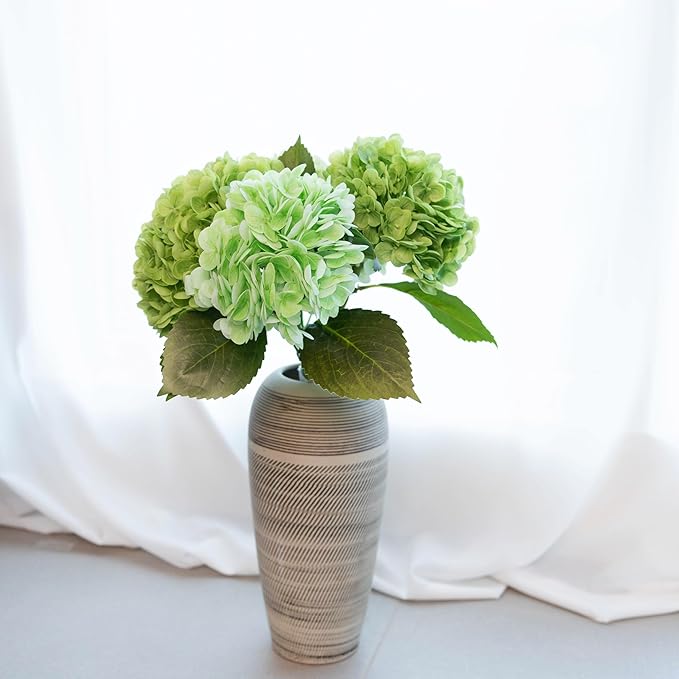 WILD WORKS Hydrangea Artificial Flower Natural Lifelike Real 21 inch Latex Long Stem 2 Light Green+2 Dark Green Hydrangea Flower Bouquets for Christmas Decor Home Party Outdoor Wedding Decoration