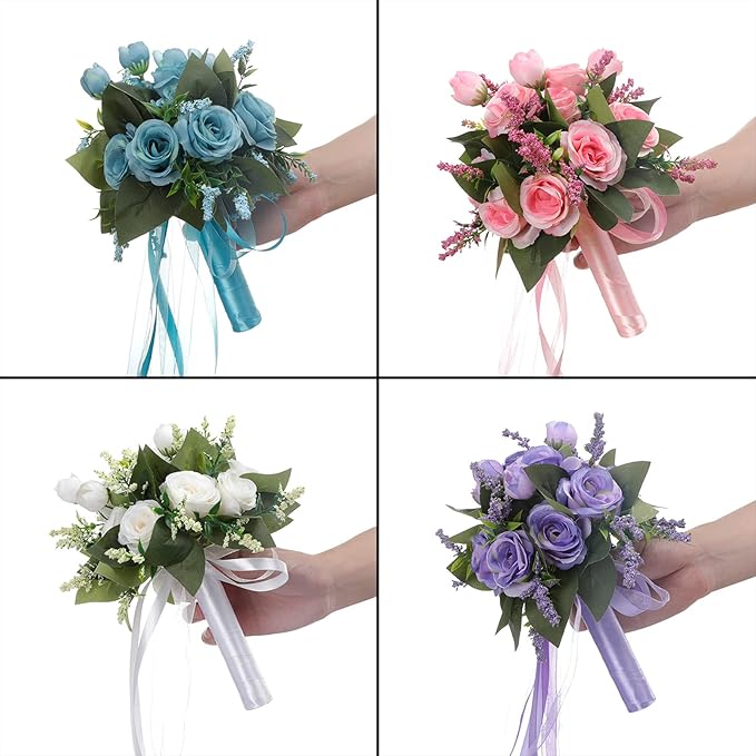 Ochine Bride & Bridesmaid Bouquets - Silk Hand Holding Flower Bouquet for Wedding, Bridesmaid, Valentines Day Decor