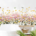 Sicker Universe 12x36 Inch Set - Daisy Flowers Sofa Bedroom Pink Gypsophila Stickers Butterfly Plant Skirting Line Floral Wall Decals for Decor, Self Adhesive Vinyl for Home Decor (Floral Design #6)