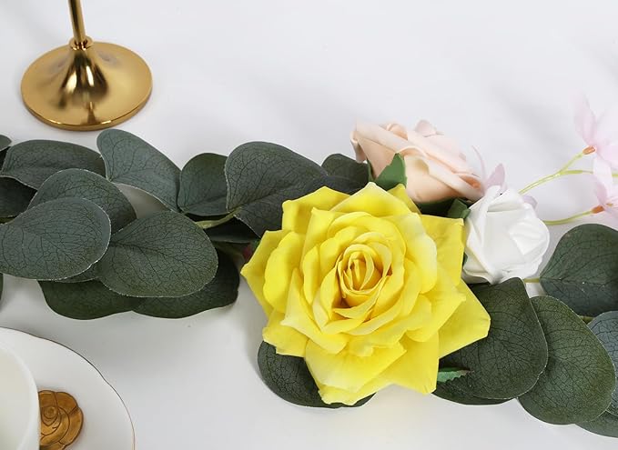 Artificial Flowers - 16pcs Yellow Fake Roses, 4.3" Velvet Roses for Wedding Bouquet, Home Party & Garden Decorations