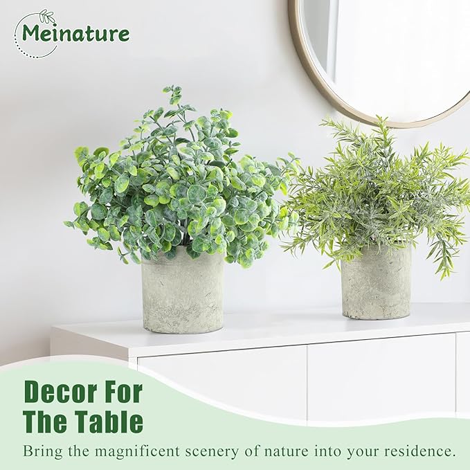3 Pack Life-Like Potted Fake Plant, Artificial Plants Indoor, Artificial Frost-Hung Green Plants,Eco-Friendly Gray Pot, No Need for Maintenance，Ideal Decor for Home and Office