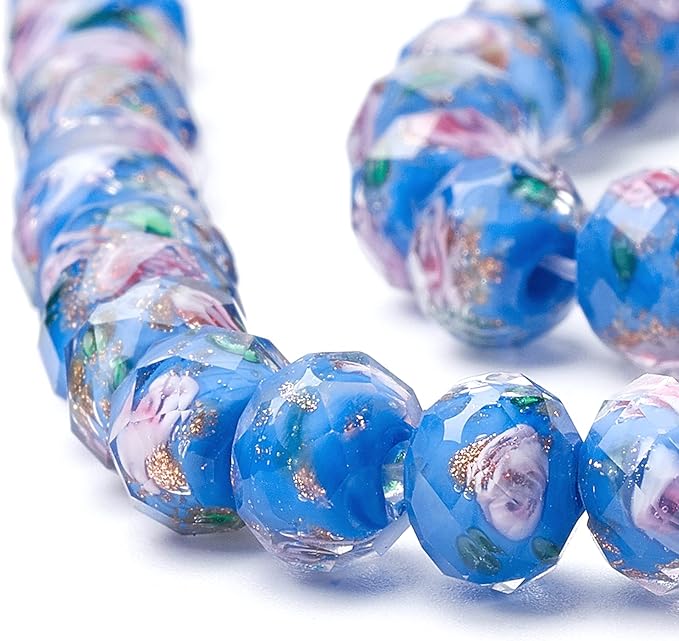 PH PandaHall 45pcs 12mm Gold Sand Lampwork Beads Glass Handmade Round Loose Beads with Hole for Rosary Making Jewelry Craft Making - Cornflower Blue
