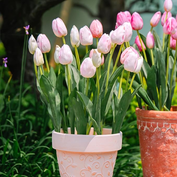 Real Touch Artificial Tulips, 20pcs Fake Tulip Flower Stem, PU Faux Tulip 19.7” for Mother's Day Easter Valentine's Gift, Home Decor Wedding, Table Centerpiece, Floral Arrangement, Light Pink