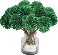 Tinsow 12 Pcs Green Artificial Flowers Faux Ball Chrysanthemum Flowers for St. Patrick's Day Christmas Home Decoration (12, Blackish Green)