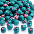 100 PCS 10mm Resin Beads Bulk for Bracelet Making Kit, Pink Flower Printed Round Loose Beads for Jewelry Earring Necklace Rings Art Craft DIY Projects