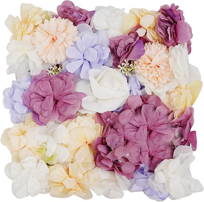 16Pcs Artificial Flower Wall Panel 3D Floral Backdrop Walls13.7 X 13.7" Purple Flower Wall Decor Panel Flower Backdrop for Party Home Background Decor