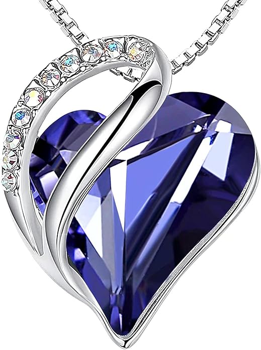 Leafael Necklaces for Women, Infinity Love Birthstone Heart Crystal Pendant, Birthday Jewelry Gifts for Her, Mom, and Wife, Silver Plated, 18 plus 2 inch Adjustable Chain