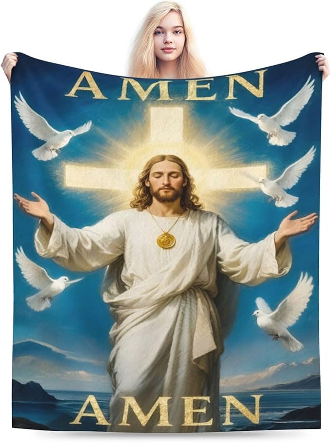 Jesus Blanket Christian Throw Blanket God Faith Religious Soft Cozy Fleece Fuzzy Stuffed Plush Flannel Gifts for Girls Women Boys Kids Adults 60"X80"
