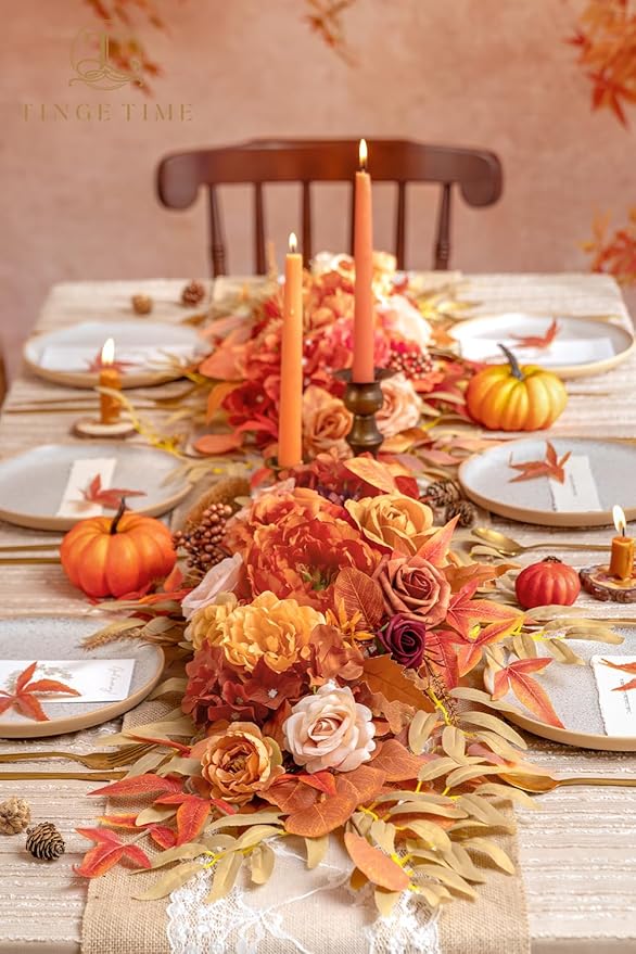 TINGE TIME Maple Red Flower Garlands, 2 PCS Artificial Eucalyptus Arch Flowers, Handcraft Artificial Rose Garlands for Arch Wedding Sweetheart Table Ceremony Backdrop Fall Decorations for Home