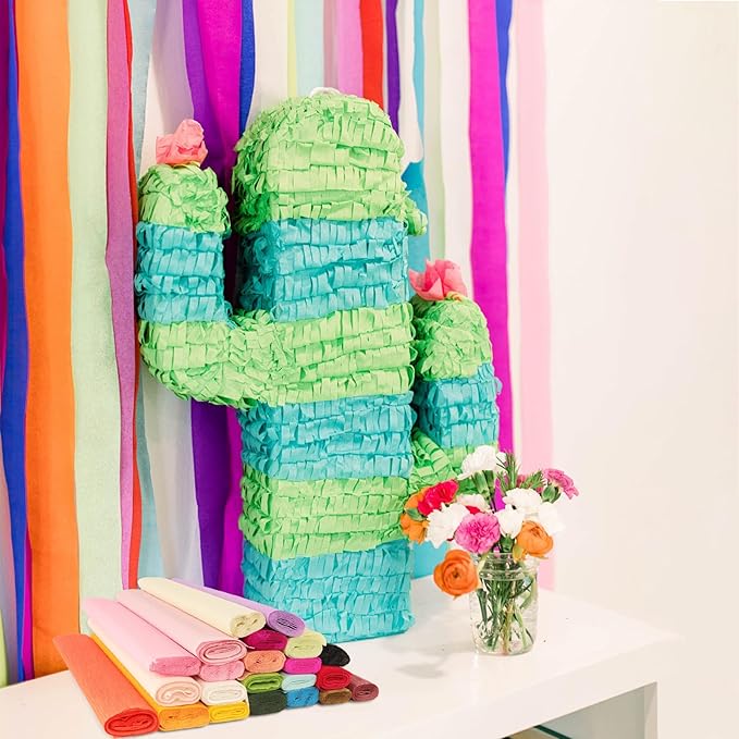 24 Colors Crepe Paper Rolls 10 x 98 Inch Crepe Paper Sheets Assorted Streamers with Floral Stem Wire and Green Floral Tapes DIY Flower Wrapping Paper for Birthday Party Wedding Festival Decoration