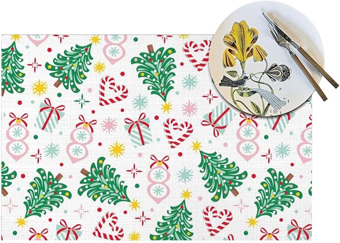 Placemats Set of 4 PVC Woven Place Mats Heat Resistant Easy to Clean for Indoor Outdoor Party Kitchen Dining Table Decoration 12"x18",Christmas Style