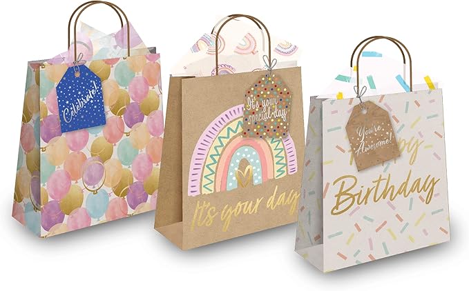 Pro Supply Global 24 Count of 2.5 Inch x 3 Inch Pre Strung Celebration Gift Tag Assorted Printed Designs on Large Cardstock Gift Hang Tags - Ideal to Use on Bags