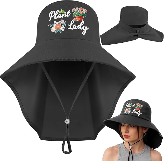 Garden Hats for Women Gardener Gifts Sun Protection Wide Brim Embroidered Hat with Neck Flap for Christmas Birthday