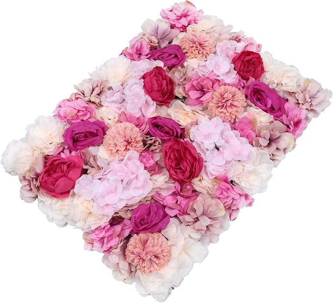 Flower Wall Backdrop, 6Pcs 23.6 X 15.7Inch Floral Wall Panel, Artificial Fuchsia Silk Rose Wall Decor Ideal for Wedding Celebrations, Festive Party Backdrops, Home Decor and Event Background Etc