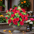 40 Heads Artificial Roses Flowers for Outdoors,4 Bunches Fake Silk Red Rose Plastic Flower UV-Resistant Faux Floral Bouquet Arrangements for Outdoor Vase Planters Garden Outside Decoration