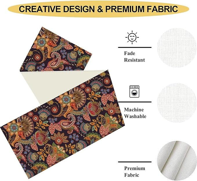 Paisley Table Runner, Rustic Vintage Farmhouse Abstract Boho Floral Leaf Print Table Decor for Home Kitchen Dining Patio Holiday Party Indoor Outdoor Table Decorations 13x108 inch