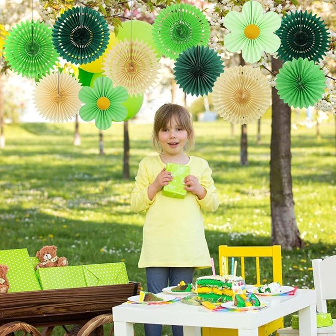 zilue Paper Fans Party Decorations Paper Flowers Decorations for Wall Classroom Floral Backdrop Baby Shower Birthday Party Flower Wall Decor Pack of 11 Green