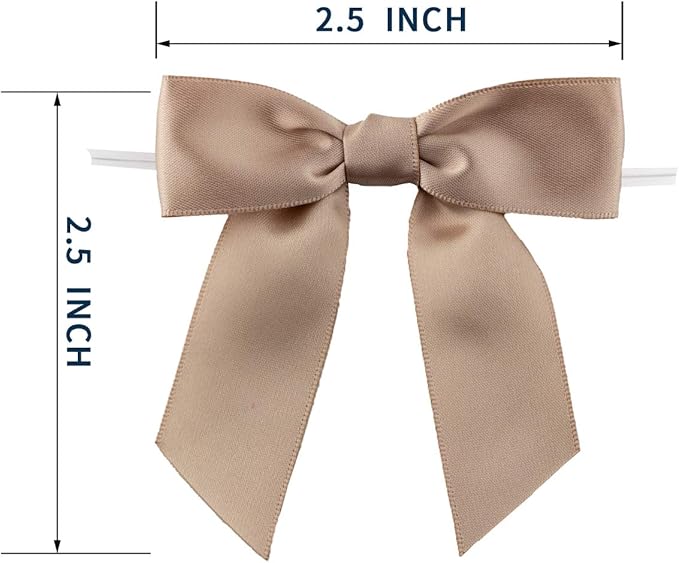 7Rainbows 30pcs Boutique 2.5" Vanilla Satin Ribbon Twist Tie Bows for Tying Up Packages Gift Wrapping
