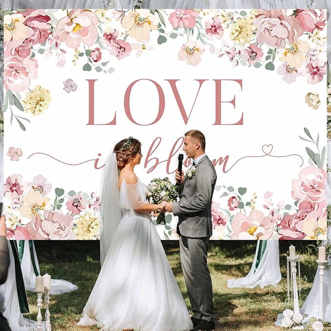 Sensfun Love in Bloom Bridal Shower Decorations Backdrop Rose Pink Wildflower Wedding Shower Background Boho Floral Engagement Banner Wedding Bachelorette Party Decorations Supplies 6x4ft