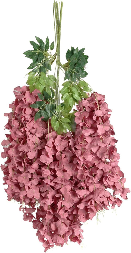 12PCS Artificial Wisteria Hanging Flowers 3.6ft Dusty Pink Fake Hanging Flowers Garland Silk Flowers Rattan String Faux Wisteria Vine for Garden Home Wedding Arch Decoration (Dusty Pink)