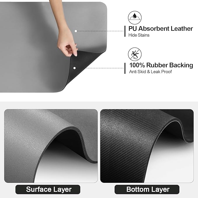 Dish Drying Mat for Kitchen Counter | Coffee Bar Mat for Countertops | Heat Resistant Drainer Mat with Non-slip Rubber Backed | Hide Stain Kitchen Absorbent Draining Mat | Grey 16"x24"
