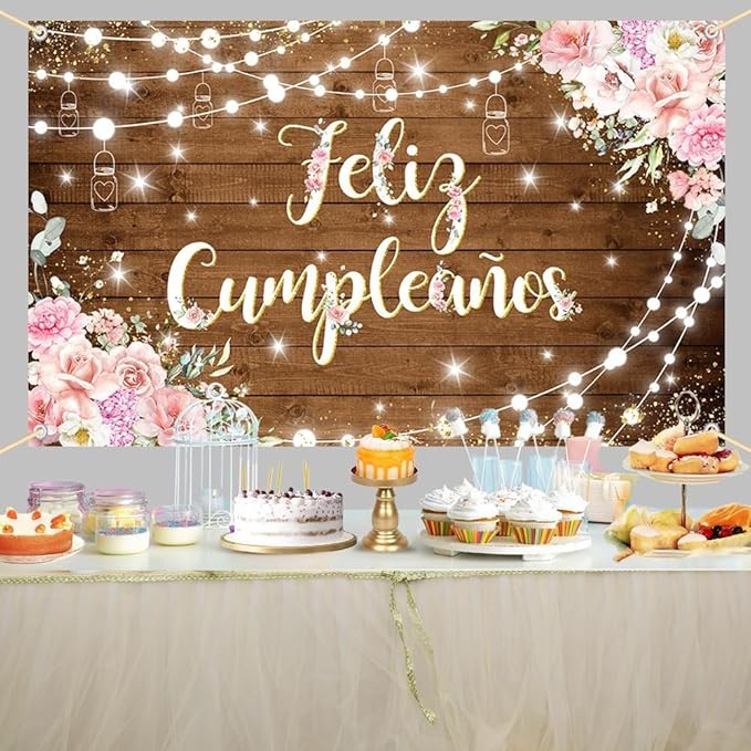 Feliz Cumpleaños Backdrop Pink Floral Retro Mexican Fiesta Happy Birthday Party Decorations Mexico Carnival Birthday Banner Photo Shoot Props 7x5ft